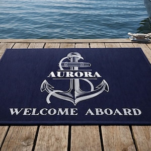 Personalized Anchor Boat Mat: Welcome Aboard Nautical Rug