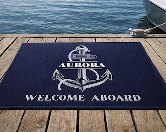 Personalized Anchor Boat Mat: Welcome Aboard Nautical Rug