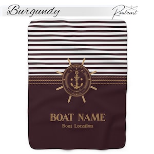 Personalized Boat Blanket, Yacht Gift, Gift For Boat Owner, Sailing Gift, Nautical Blanket, Boat Gifts, Boat Accessories, Lake House Blanket Burgundy