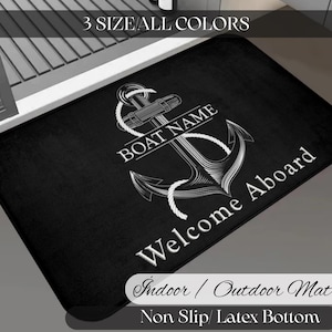 Personalized Boat Mat with Name – Custom Nautical Doormat – Captain Gift – Welcome Rug for Yacht, Dock or Lake House