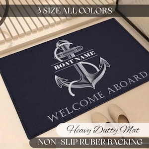 Personalized Boat Mat, Welcome Aboard Mat,  Boat Owner Gifts, Yacht Decor,  Dock Mat, Captain Gifts, Anchor Door Mat With Name