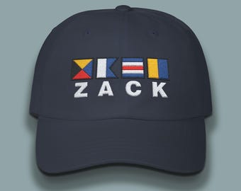 Personalized Captain&#39;s Hats, Ebroidered Nautical Flags Dad Hat, Nautical Flag Hat, Personalized Flag Cap, Gift For Sailor, Boat Gifts