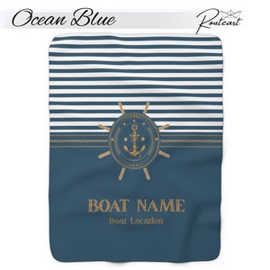 Personalized Boat Blanket, Yacht Gift, Gift For Boat Owner, Sailing Gift, Nautical Blanket, Boat Gifts, Boat Accessories, Lake House Blanket Ocean Blue