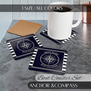 Personalized Boat Drink Coaster, Boat Name Coaster, Boat Accessories, Gift For Boat Owners, Boat Gifts , Nautical Gifts, Coasters