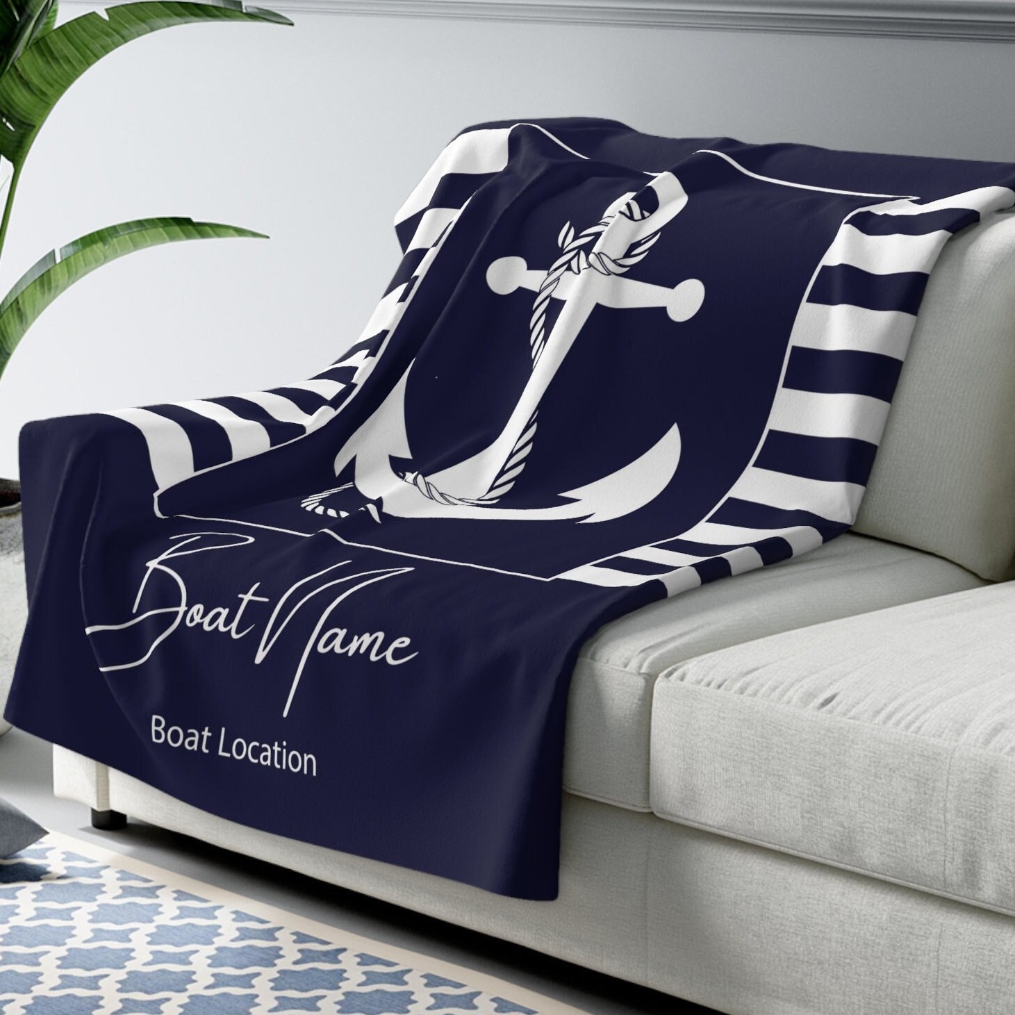 Custom Anchor Boat Blanket, Gift for Sailor, Nautical Blanket, Boating