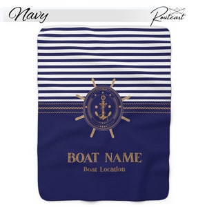 Personalized Boat Blanket, Yacht Gift, Gift For Boat Owner, Sailing Gift, Nautical Blanket, Boat Gifts, Boat Accessories, Lake House Blanket Navy