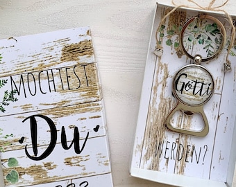 Götti fragen Schlüsselanhänger Flaschenöffner | Schwangerschaft verkünden Geschenk Schweiz | personalisiertes Götti Geschenk