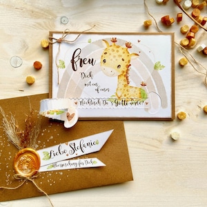 Gotti Götti Frage Karte mit personalisiertem Umschlag, BABY Giraffe, im Boho-Stil, Schwangerschaft verkünden