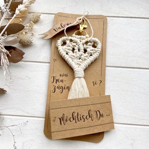 Demande de demoiselle d'honneur, personnalisée, planification de mariage, organisation avec porte-clés arbre de poche en forme de cœur en macramé, cadeau demande de demoiselle d'honneur