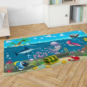 Gift Rug, Children Rugs, Dining Room Rugs, Kids Room Rugs, Cool Rugs, Undersea World Rug, Runner Rugs, Underwater Rug, Salon Decor Rug,