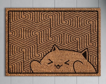 猫用ラグ、猫用ドアマット、かわいいドアマット、プリントドアマット、カスタムドアマット、新築祝いギフト、パーソナライズされた装飾、コイヤードアマット、ホームデコレーション