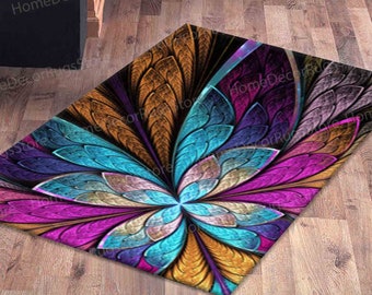 Modern Rugs, Entry Rug, Butterfly Rugs, Cool Rug, Beautiful Fractal Flower or Butterfly Rugs, Colorful Rugs, Thin Rugs, Home Decor Rugs,