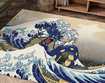 The Great Wave Rug, Japanese Rug, Wave Off Kanagawa Rug, Reproduction Rug, Salon Decor Rug, Bedroom Rug, 3D Printed Rug, Non Slip Rug,