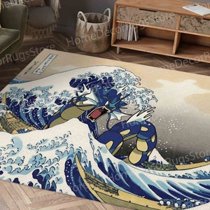 The Great Wave Rug, Japanese Rug, Wave Off Kanagawa Rug, Reproduction Rug, Salon Decor Rug, Bedroom Rug, 3D Printed Rug, Non Slip Rug,