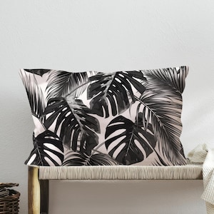 Tropical Palm Leaves, Tropical, Palm Leaf, Tropical Leaves, Black and White, Accent Pillow, Kitchen Cushion Case, Accent Pillow