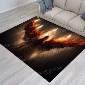Angel Rugs, Runner Rugs, Customs Rugs, Modern Rugs, Lucifer With Glowing Fire Wings Rugs, Bridesmaid Gift Rug, Lucifer Rug, Man Cave Rugs,