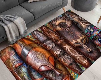 African Traditional Mask Rugs, African Rug, African Mask Rug, Saloon Rugs, Ethnic Rug, Door Mat Rugs, Floor Rug, Custom Rugs, Large Rug,