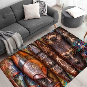 African Traditional Mask Rugs, African Rug, African Mask Rug, Saloon Rugs, Ethnic Rug, Door Mat Rugs, Floor Rug, Custom Rugs, Large Rug,