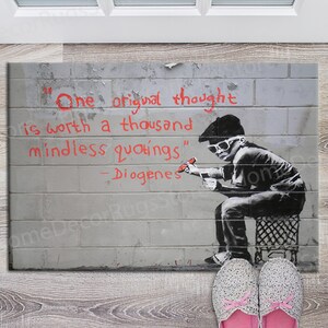 Banksy Graffiti Rug, Graffiti Rugs, Street Rug, Boy Room Rug, Banksy Original Thought Rugs, Non-Slip Carpet Rug, Saloon Rugs, Corridor Rugs,