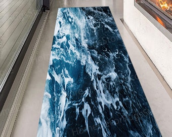 Aesthetic Ocean Rugs, Farmhouse Rugs, Blue Ocean Wave Rugs, Landscape Rugs, Seascape Rugs, Non-Slip Carpet Rugs, Runner Rugs, Kitchen Rugs,