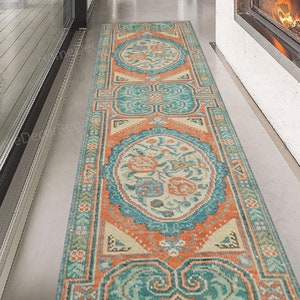 Rose Pattern Rug, Orange Rug, Flower Pattern Rug, Antique Decor Rug, Turkish Rug, Bath Rug, Hallway Rug, Living Room Rug, Salon Decor Rug,