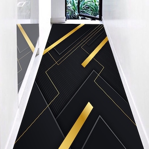 Gold Stripede Rugs, Geometric Rug, Black And Gold Rug, Modern Rugs, Thin Rug, Salon Decor Rug, Entryway Rug, Housewarming Gift, Luxury Rug,