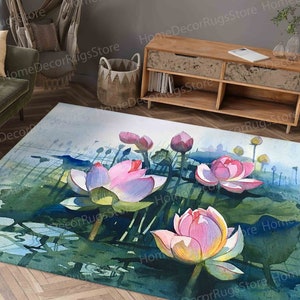 Lotus Rug, Indoor Rugs, Abstract Flower Rug, Soft Rug, Botanical Rugs, Bath Rugs, Machine Washable Rug, Thin Rug, Flower Rug, Cute Rugs,
