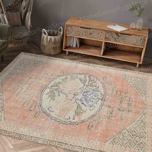 Rose Pattern Rug, Geometric Pattern Rug, Faded Rug, Antique Decor Rugs, Turkish Rug, Bedroom Rug, Round Rug, Entry Rug, Dining Room Rug,