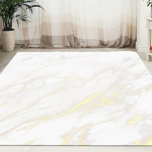 Modern Marble Rugs, Modern Rug, Salon Decor Rug, Gold Rugs, Area Rug, Nursery Rug, White Rugs, Custom Rug, Bedroom Rug, Living Room Rug,