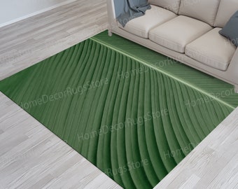 Flower Rugs, Botanical Rugs, Housewarming Gift Rugs, Green Leaf Rugs, Salon Rugs, Leaf Rugs, Classic Rug, Thin Rug, Hallway Rugs, Home Decor
