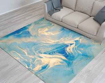 Luxury Rug, Blue Marble Rug, Living Room Rug, Marble Rug, Alcohol Ink Rugs, Personalized Rugs, Gold Marble Rug, Outdoor Rugs, Large Rugs,