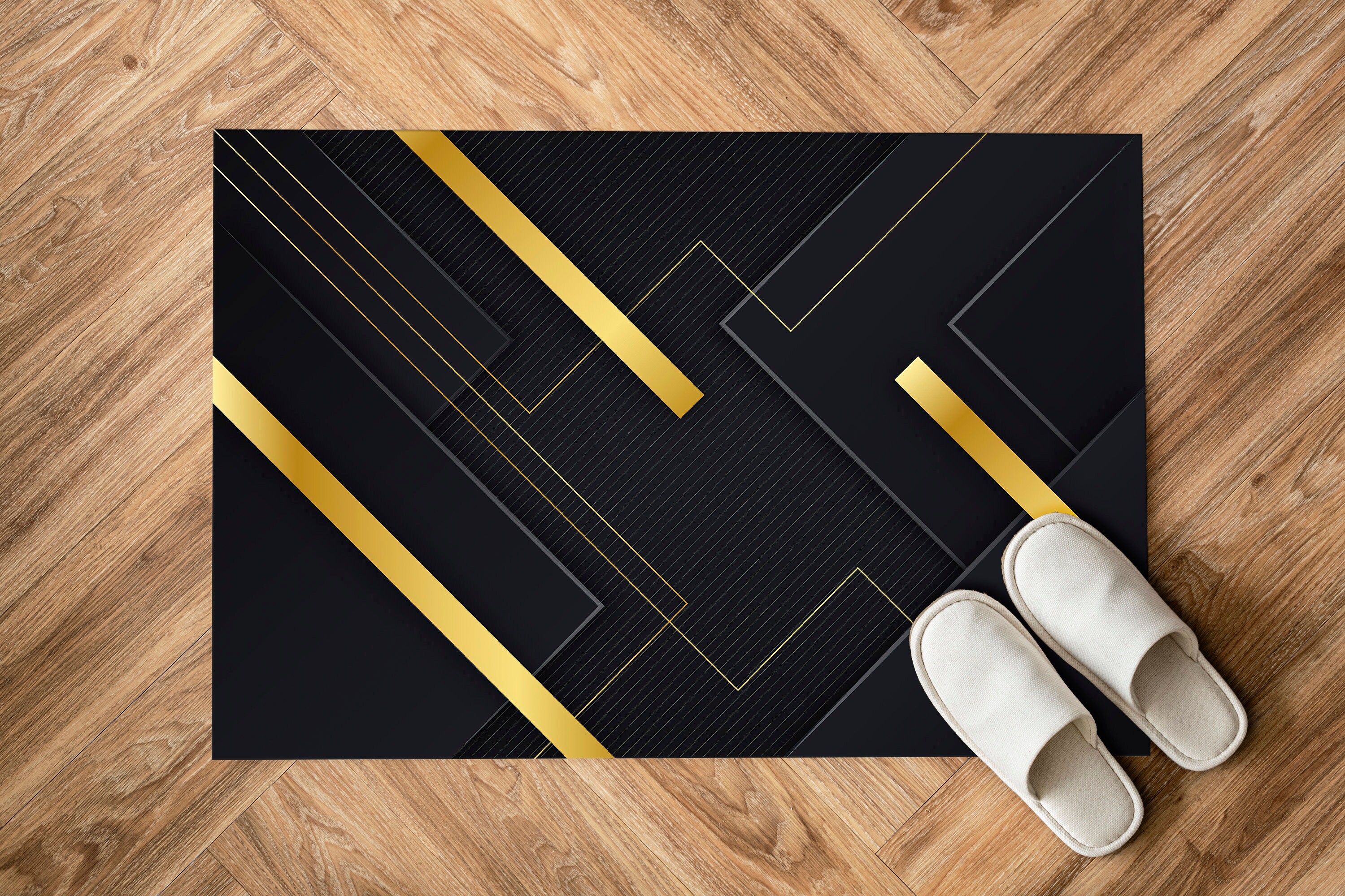 Shiny Gold Rug Gold Stripede Rugs, Geometric Rug, Black and Gold Rug, Modern Rugs ...