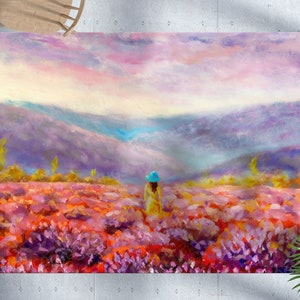 Saloon Rugs, Woman Rug, Colorful Rugs, Woman In Flower Field Painting Rug, Custom Rugs, Landscape Rug, Farmhouse Rugs, Dining Room Rugs,