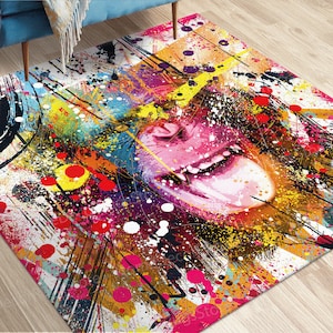 Monkey Graffiti Painting Rug, Colorful Monkey Rug, Monkey Rugs, Graffiti Rug, Thin Rug, Machine Washable Rug, Office Rug, Entryway Rug,