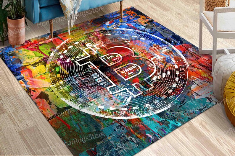 Colorful Bitcoin With Bright Rugs, Cryptocurrency Rugs, Bitcoin Rug