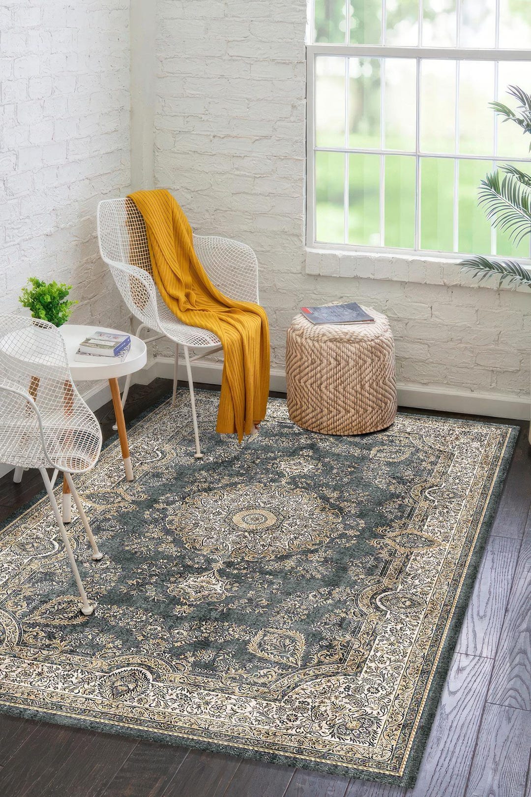 Digital Print Rug Designs Sage Green Ivory Digital Print Rug, Kurdish Medallion Vintage Floor Mat ...