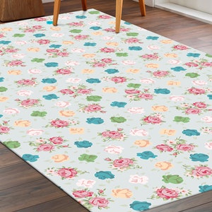 Colorful Flowers Rug, Modern Rug, Green Flower Rug, Floral Rugs, Small Rug, Chenille Rug, Area Rug, Custom Rug, Soft Rug, Step Rug,