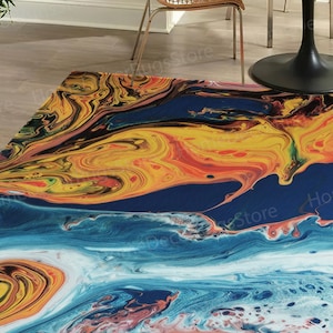 Orange And Blue Rug, Outdoor Rugs, Cool Rugs, Salon Decor Rugs, Orange Rugs, Abstract Rugs, Modern Rug, Living Room Rug, Luxury Rug, image 2