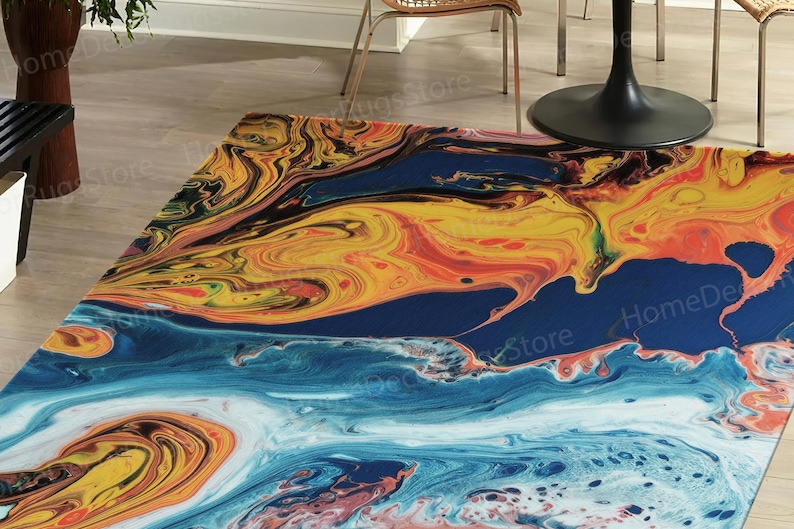 Orange And Blue Rug, Outdoor Rugs, Cool Rugs, Salon Decor Rugs, Orange Rugs, Abstract Rugs, Modern Rug, Living Room Rug, Luxury Rug, image 2