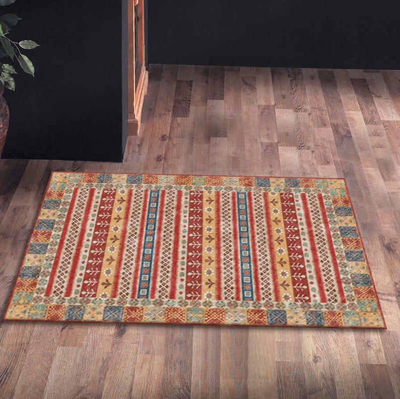 Digital Print Rug Designs Rust Mustard Digital Print Rug, Kilim Tribal Floor Mat 5x8, Washable ...