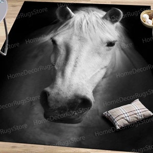 Horse Rug, Custom Rug, Animal Rugs, White Horse Rug, Contemporary Rug, Bridesmaid Gift Rug, Housewarming Gift Rugs, Gift For Him Rug,
