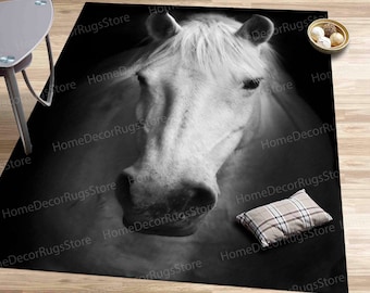 Horse Rug, Custom Rug, Animal Rugs, White Horse Rug, Contemporary Rug, Bridesmaid Gift Rug, Housewarming Gift Rugs, Gift For Him Rug,