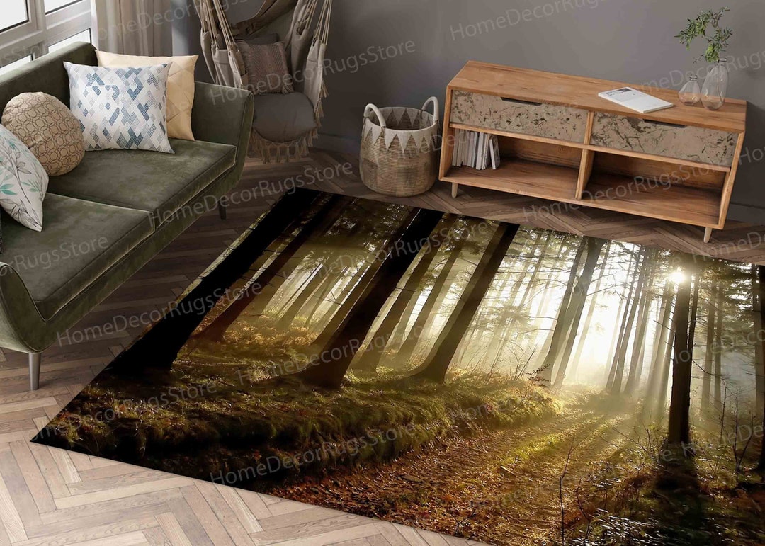 Deep Sunset Rug Misty Rugs, Sunset Rug, Gift for Him Rug, Forest Path at Sunset Rug ...