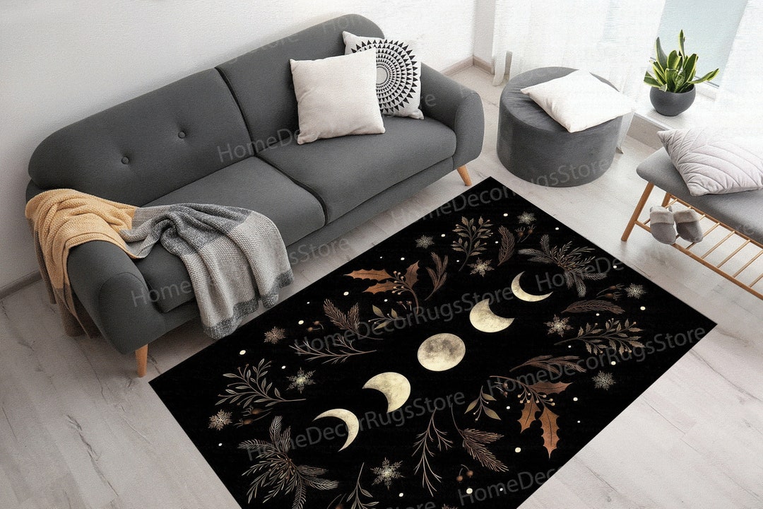 Boho Moon and Flowers Rugs, Minimal Rug, Boho Rugs, Modern Rug, Office ...