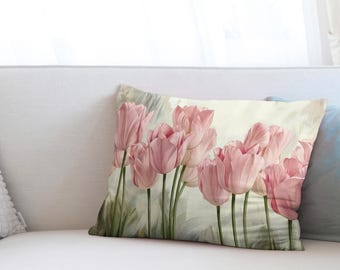 Soft Pillow, Tulip Pillow, Floral Pillow Case, Pink Tulips Cushion Case, Pink Cushion Cover, Pillow Cover, Accent Pillow,