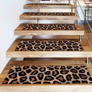 Step Rug, Leopard Step Rug, Loft Rug, Beige Rug, Modern Rug, Stair Treads Rug, Easy To Clean Rug, Soft Rug, Machine Washable Rug, Entry Rug,