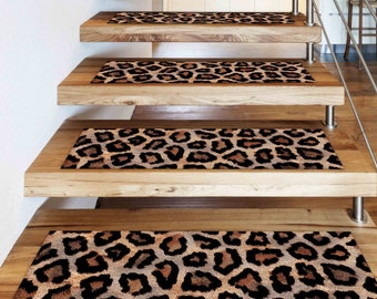 Step Rug, Leopard Step Rug, Loft Rug, Beige Rug, Modern Rug, Stair Treads Rug, Easy To Clean Rug, Soft Rug, Machine Washable Rug, Entry Rug,