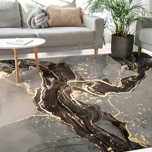 Modern Rug, Housewarming Gift Rugs, Entryway Rugs, Gold Marble Rug, Stair Rug, Black Rug, Trendy Marble Rug, Personalizeds Rugs, Gray Rug,