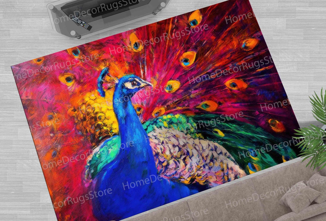 Animal Rugs, Pattern Rugs, Luxury Rugs, Peacock Rug, Colorful Peacock ...