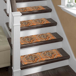 Orange Rug, Brown Rug, Ethnic Pattern Rugs, Modern Rug, Area Rug, Accent Rug, Pattern Rug, Stair Rug, Easy To Clean Rug, Washable Stair Rug,